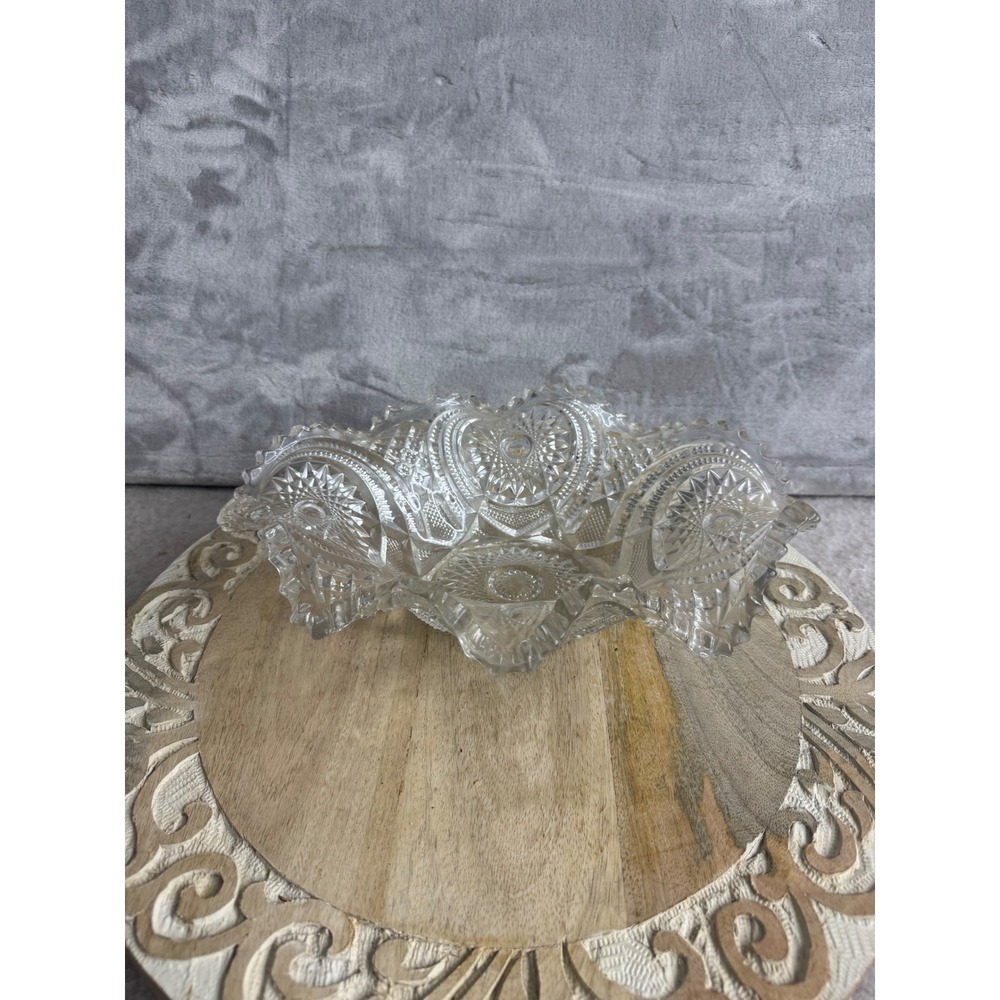 Vintage EAPG Clear Pressed Glass Oval Centerpiece Bowl Scalloped Sawtooth Edge